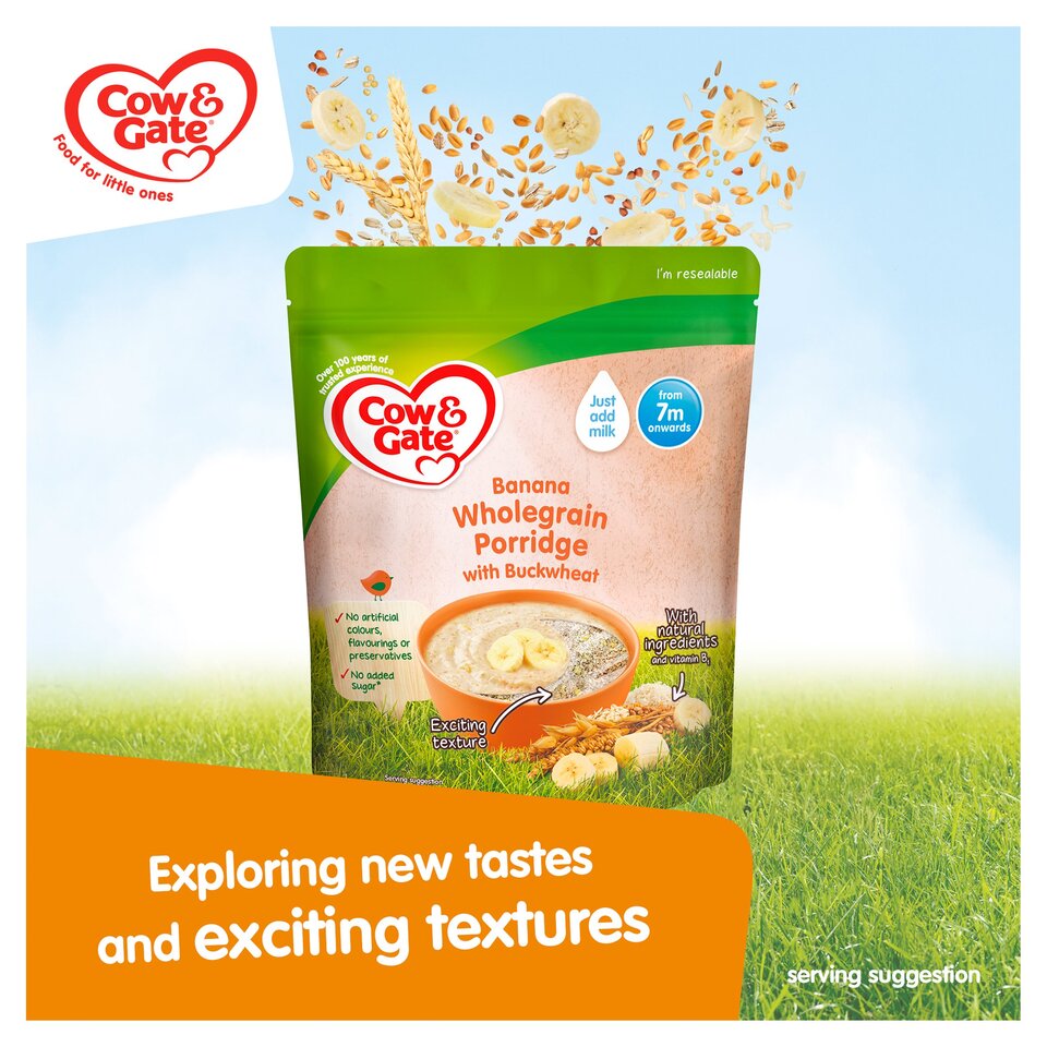 Cow & Gate Baby Banana Wholegrain Porridge With Buckwheat 7M+