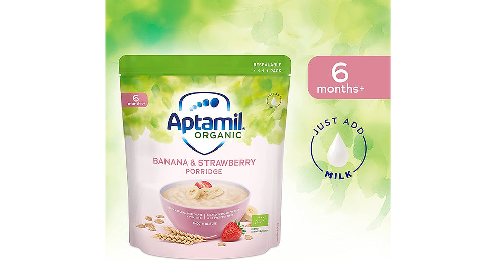Aptamil Organic Banana & Strawberry Porridge For 6+ Months Baby