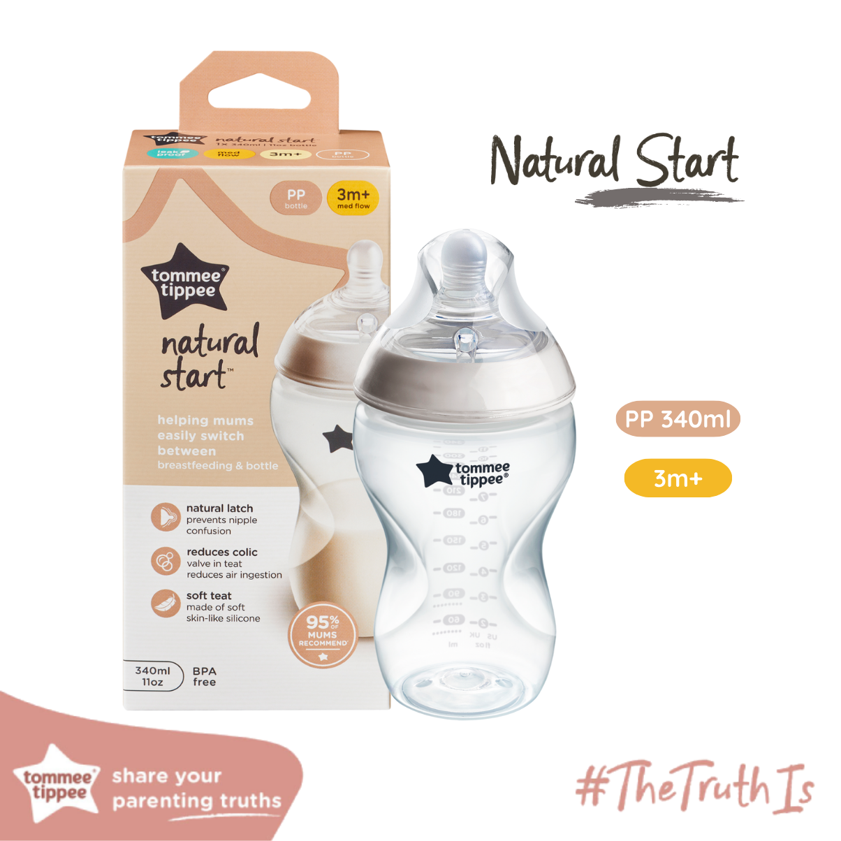 TOMMEE TIPPEE Natural Start PP Bottle - BPA Free With Natural Start Soft Teats