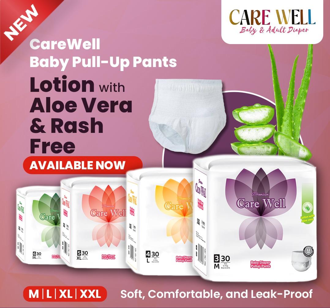 Premium CareWell Baby Diaper Pull Up Pants - With Aloe Vera Lotion For Anti Rash (30PCS)
