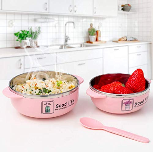 Stainless Steel Baby Bowl With Lid & Spoon - Double Layer Heat Insulation