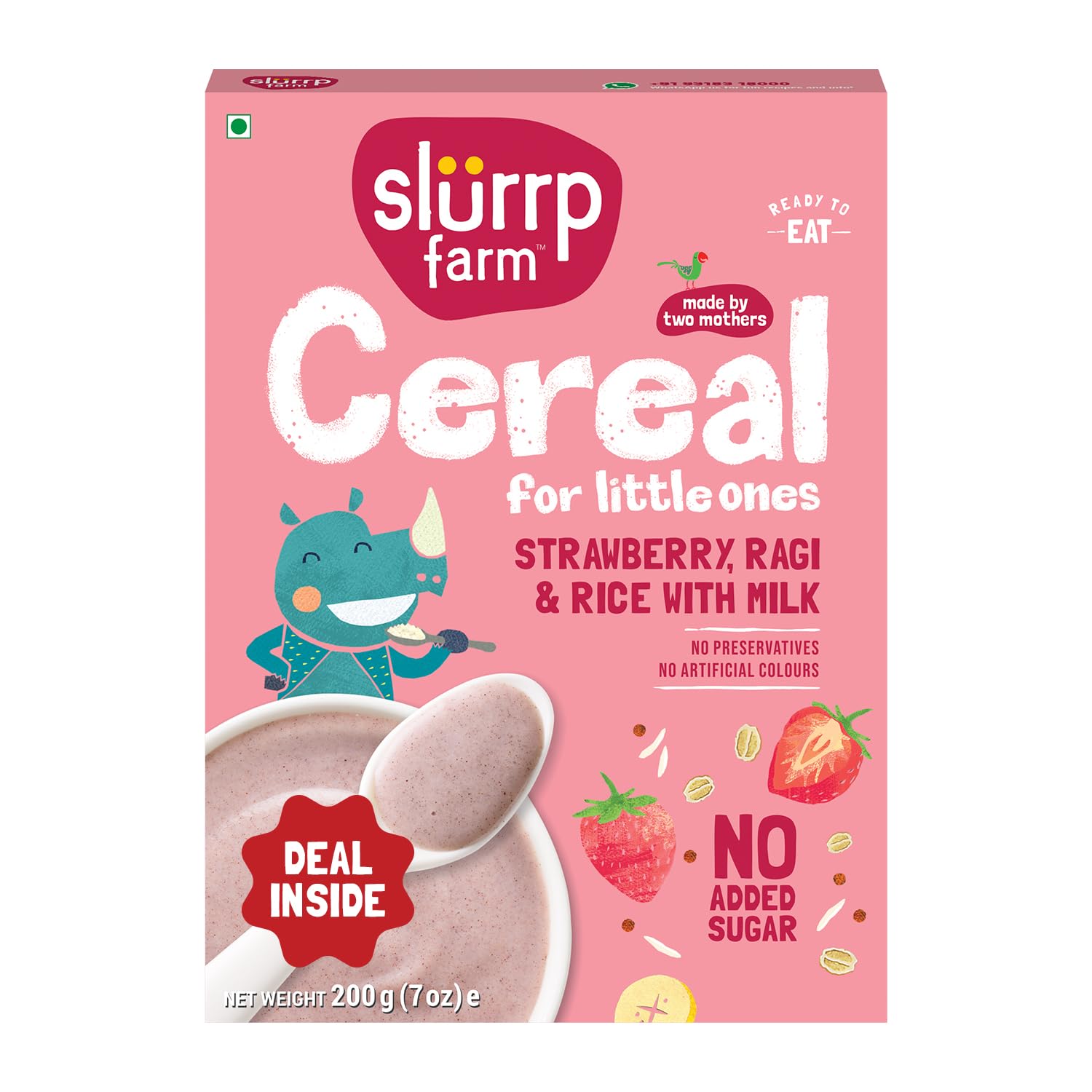 Slurrp Farm Strawberry, Ragi & Rice With Milk Cereal
