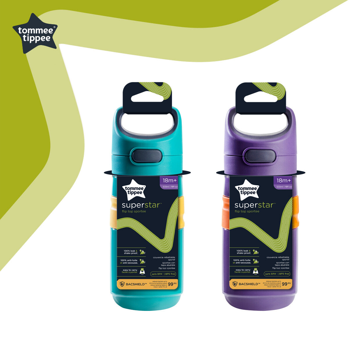 TOMMEE TIPPEE Flip Top Sportee Straw Bottle 18M+ 533ML