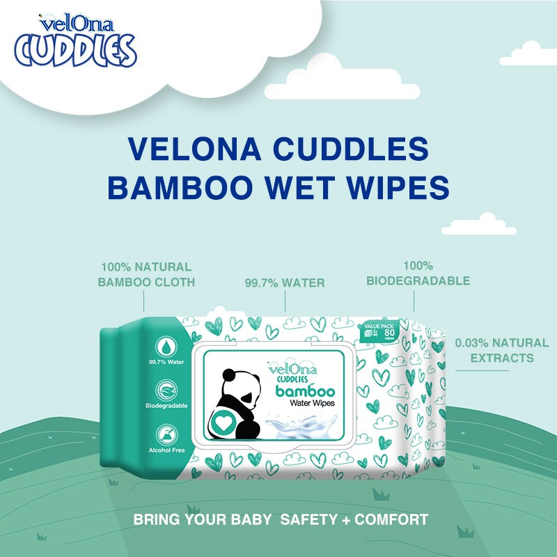 Velona Cuddles Bamboo Water Wipes with 99.6% Water