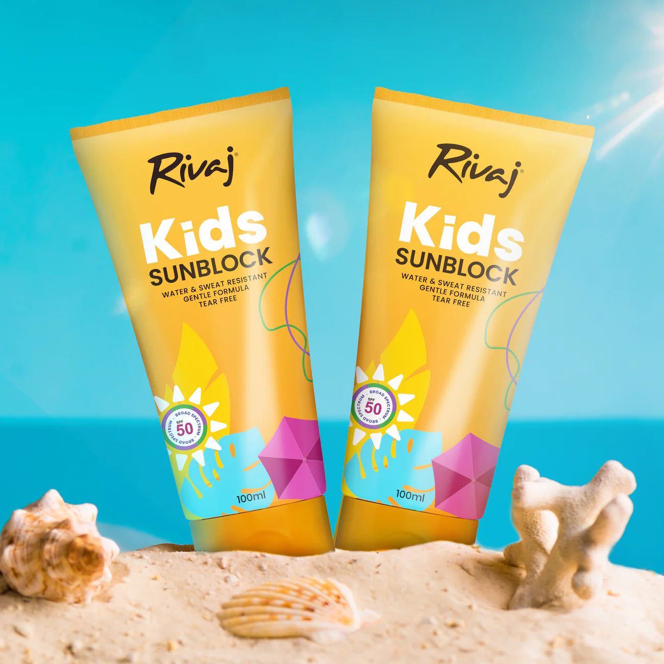 Rivaj UK Kids Sunblock SPF 50+ Water & Sweat Resistant Tear Free Formula