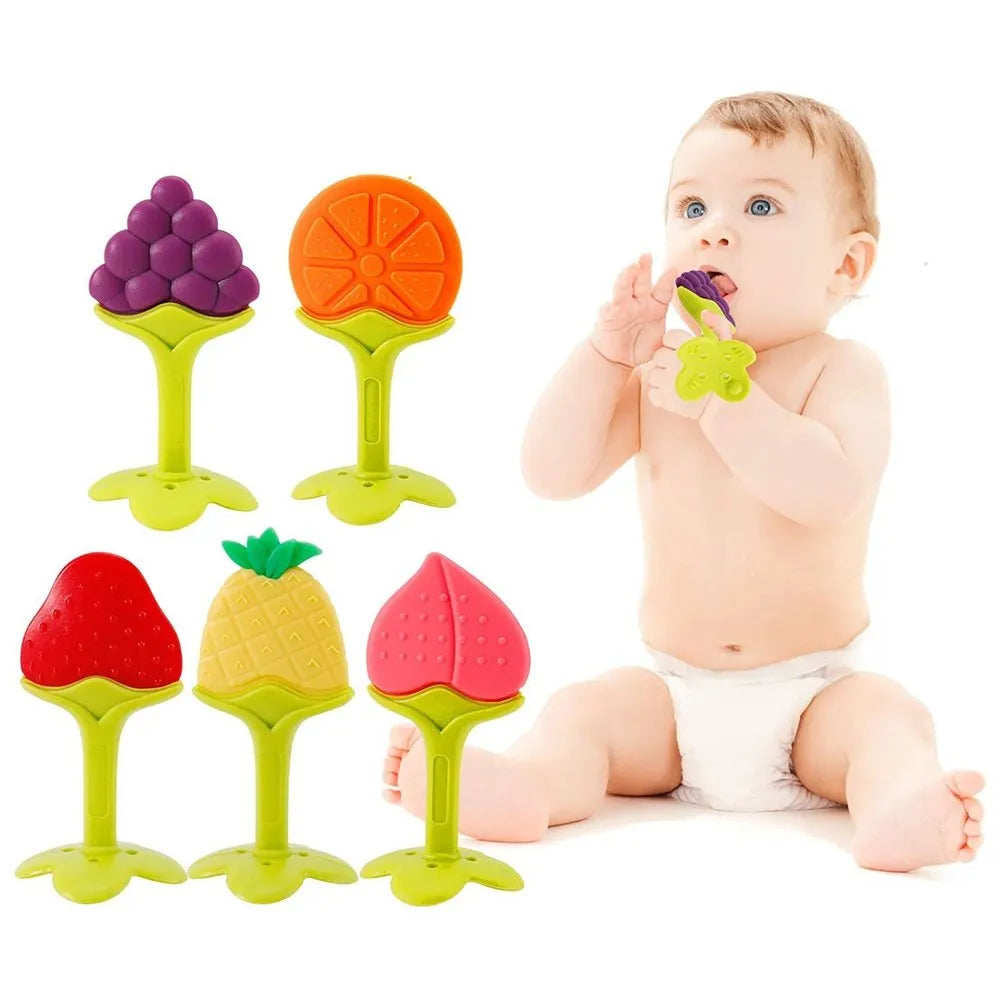 BPA Free Silicone Fruit Baby Teether Toys Baby Teething Toys with Storage Case