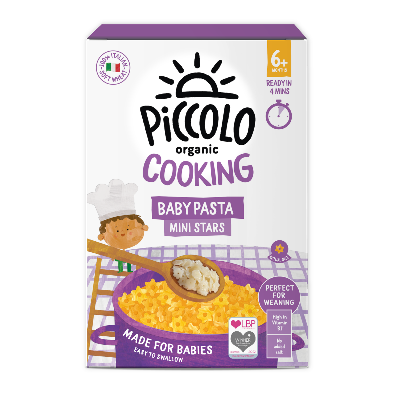 Piccolo Organic Cooking Baby Pasta Mini Stars For 6+ Months - Made For Babies