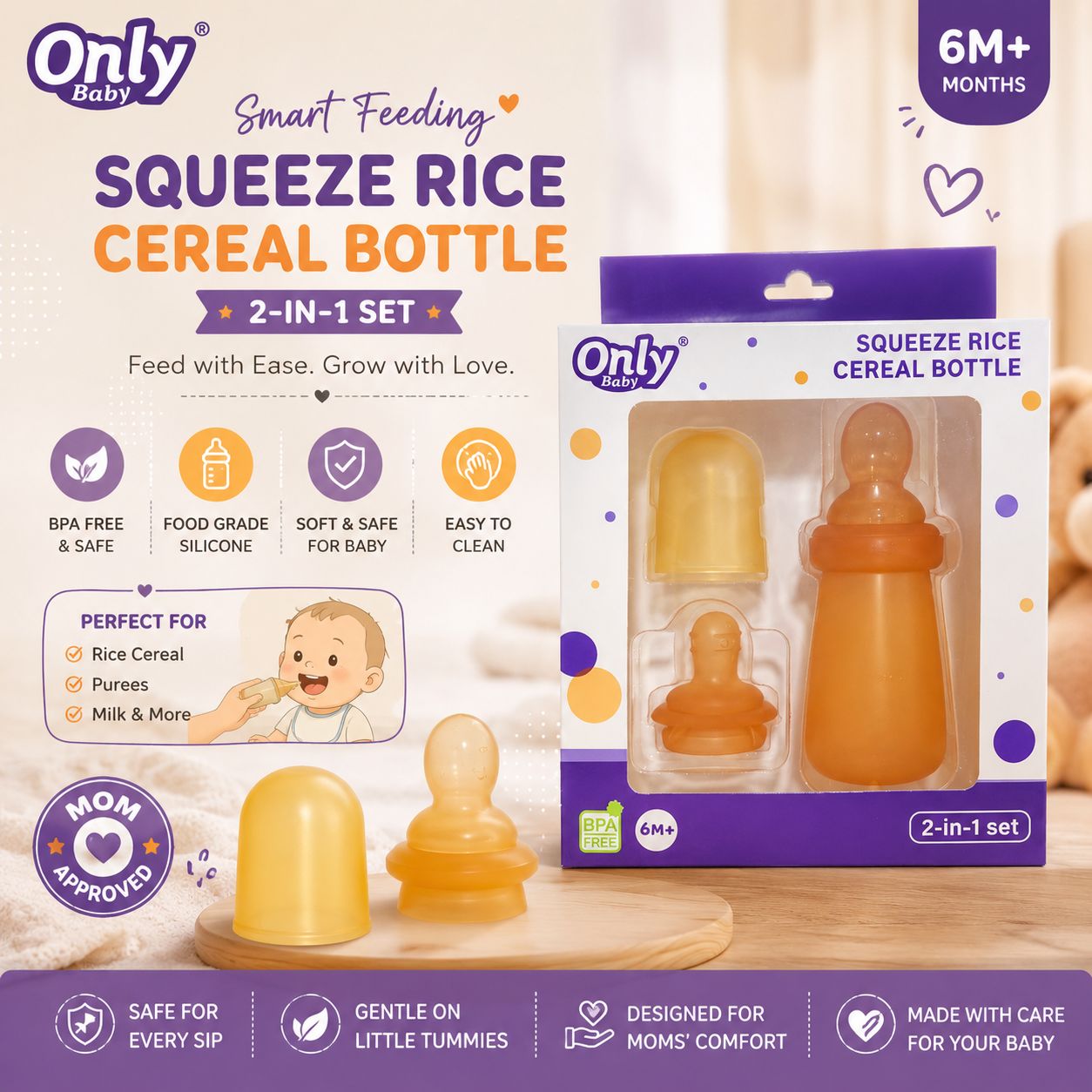 Only Baby 2-in-1 Squeeze Rice Cereal Feeding Bottle Set (90ml)